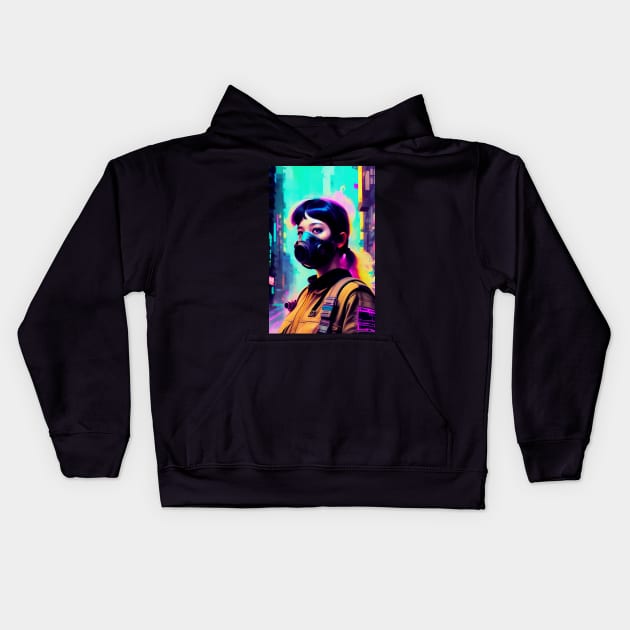 Abstract Cyberpunk Girl Kids Hoodie by Voodoo Production